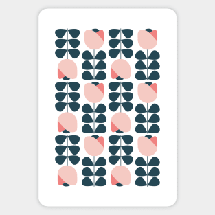 Retro Geometric Floral Pattern 1 in Baby Pink, Coral and Dark Blue Sticker